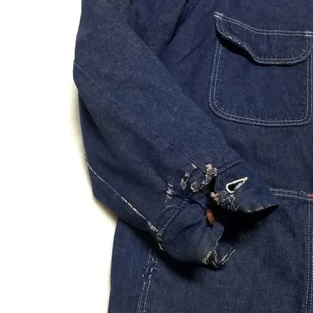 70s Vintage Wrangler Distressed Denim Corduroy Big Ben Bluebell Chore Jacket - Picture 6 of 13